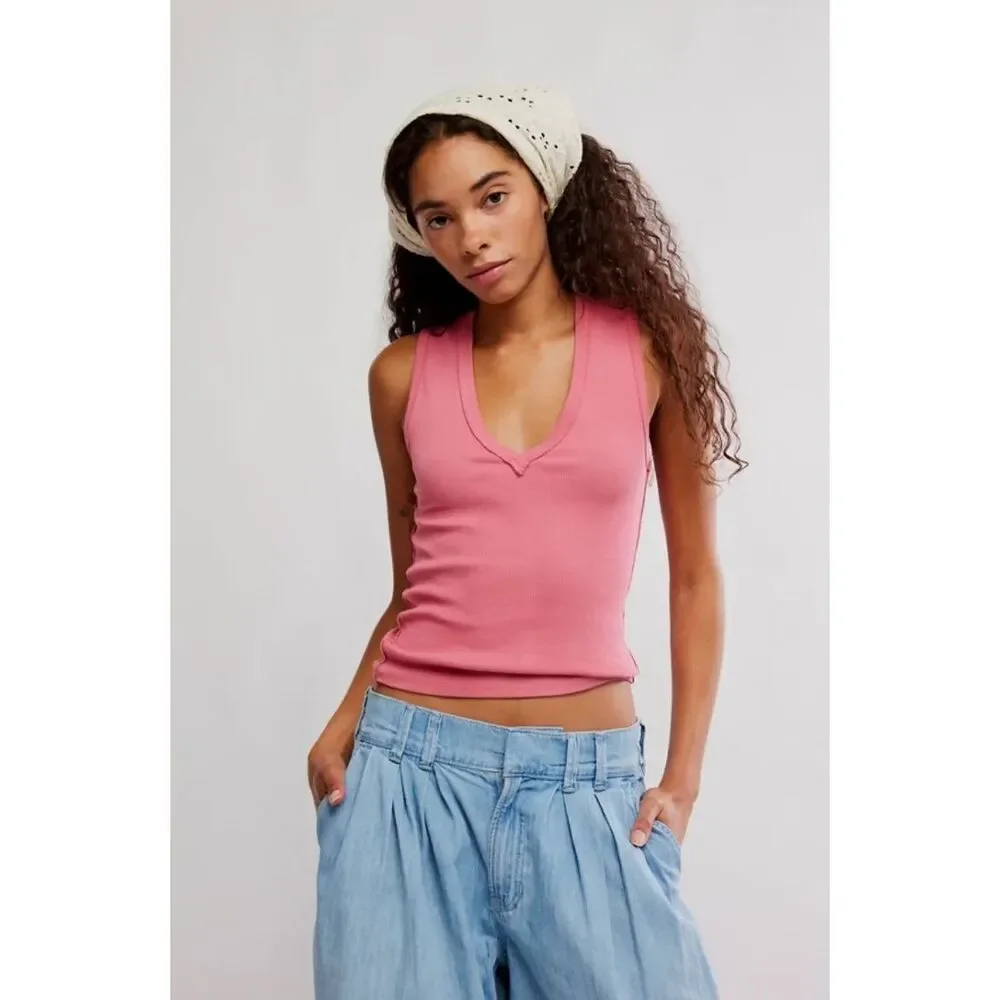 Free People We The Free Neria V-Neck Tank Top in pink Women’s XS NEW
